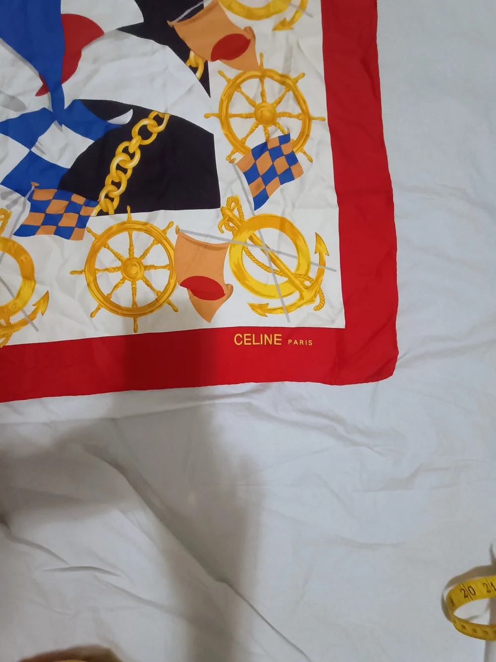 Celine Red, Navy, White & Gold Nautical Silk Scarf